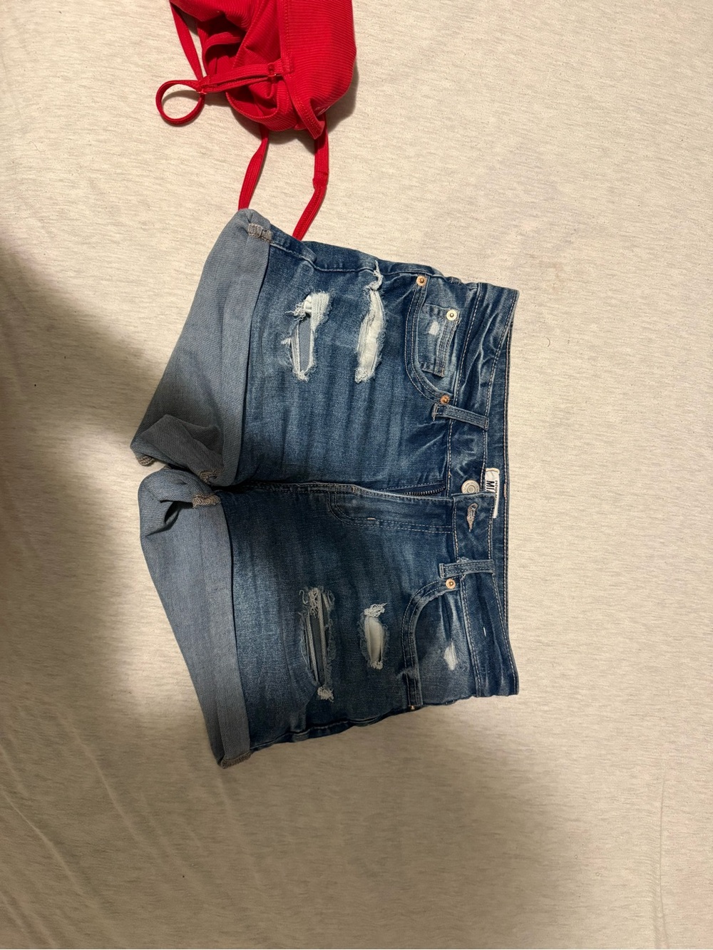 Ami Distressed Dark Blue Denim Jean Shorts